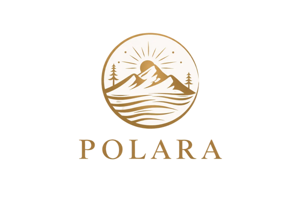 Logo of Polara with a mountain and sun design on a white background