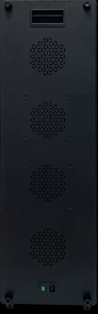 Black rectangular object with multiple circular cutouts on a black background