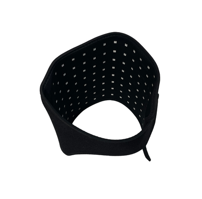 Black helmet with white polka dots on a white background