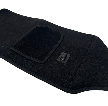 Black car mat with a brand logo on a white background