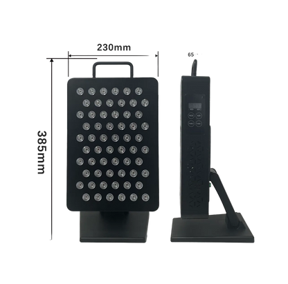 Black handheld device with measurement details on a white background