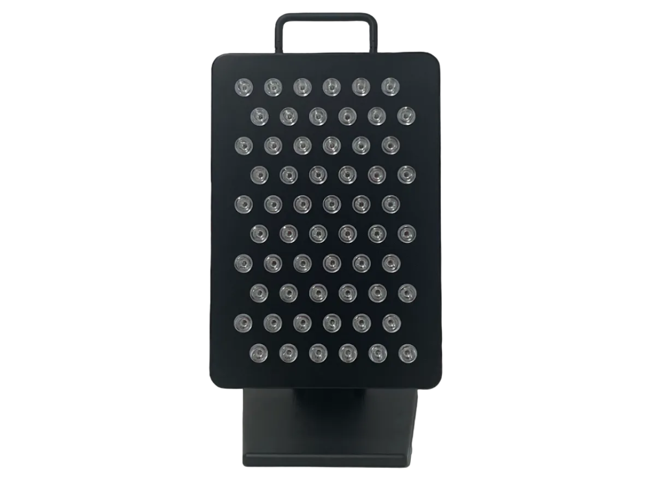 Black rectangular panel with multiple small lights on a black background