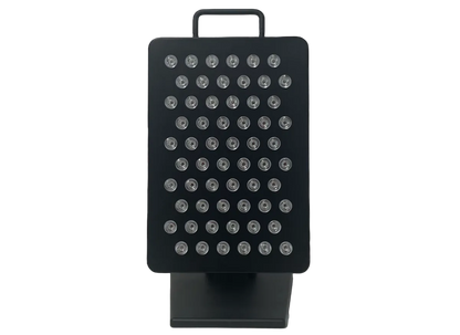 Black rectangular panel with multiple small lights on a black background