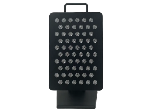 Black rectangular panel with multiple small lights on a black background
